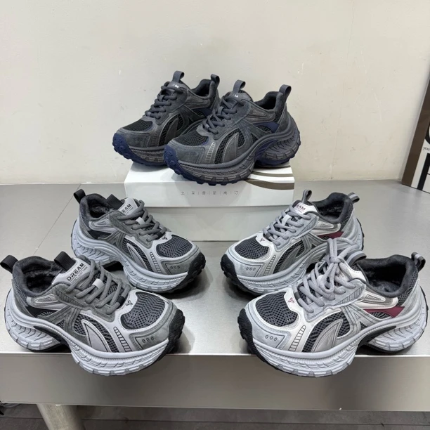 出18769新款厚底秋冬加绒网面炸街百搭轻便运动休闲老爹鞋