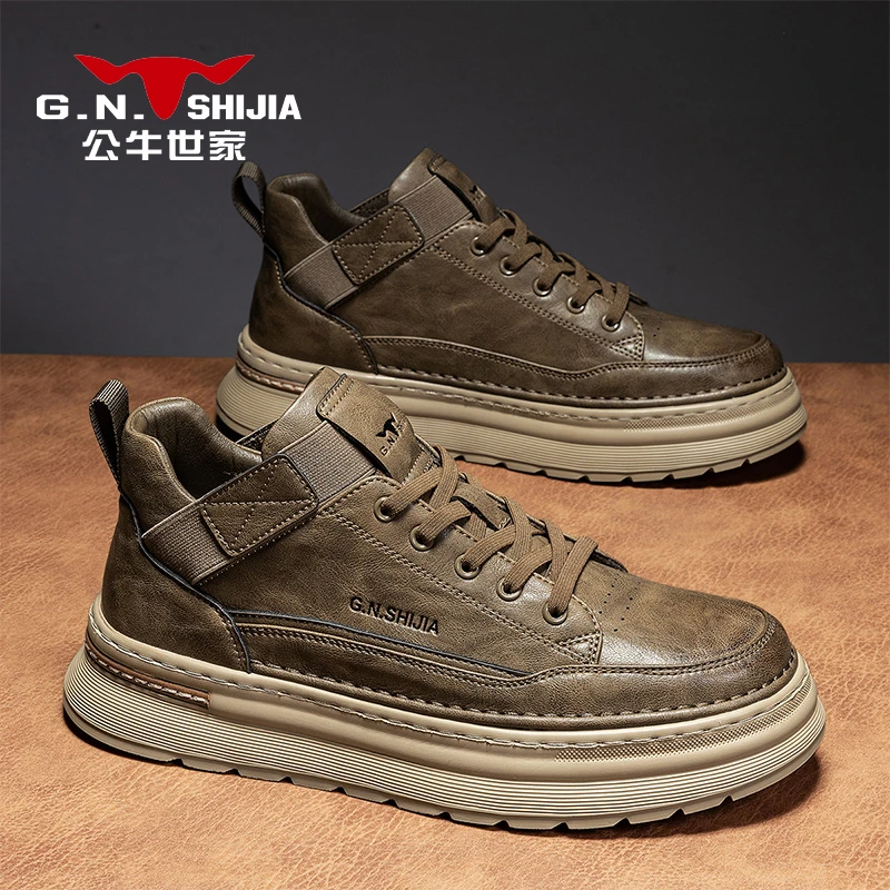 公牛世家2026冬季新款复古时尚板鞋厚底增高耐磨休闲透气运动板鞋