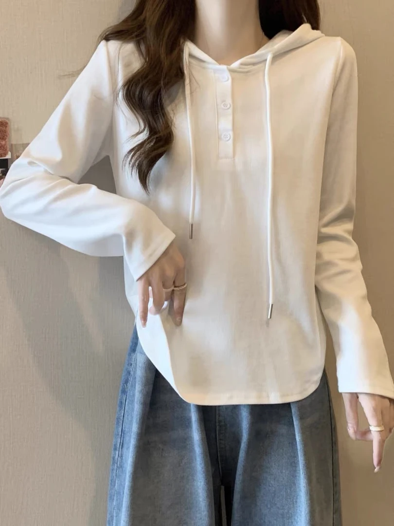T1002【抽绳连帽】2025春季新款 打底宽松 圆领百搭休闲