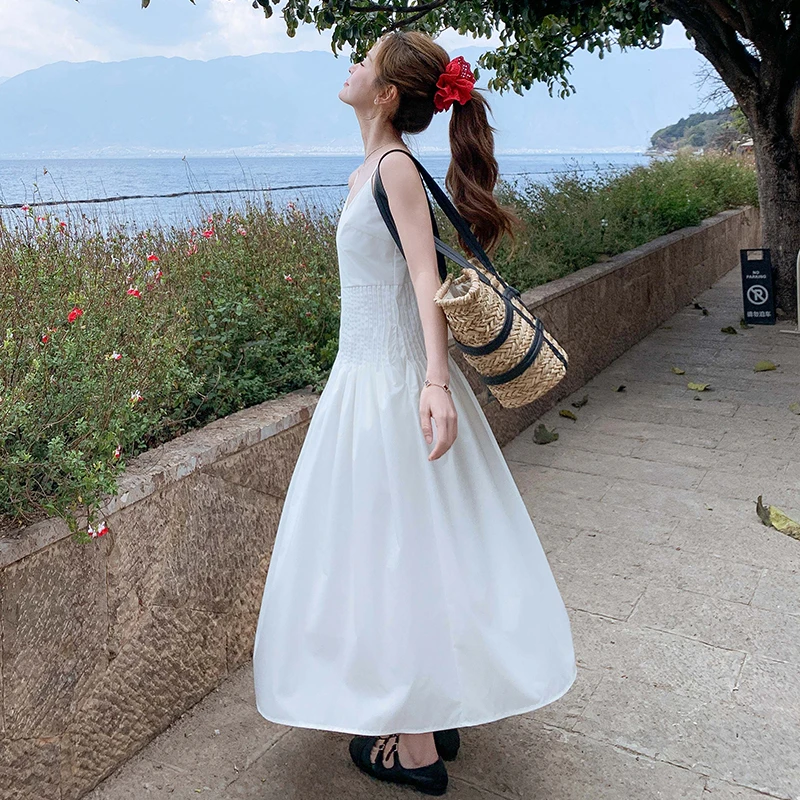 甜美初恋白色时尚连衣裙温柔森系吊带裙长裙仙女裙夏季法式显瘦