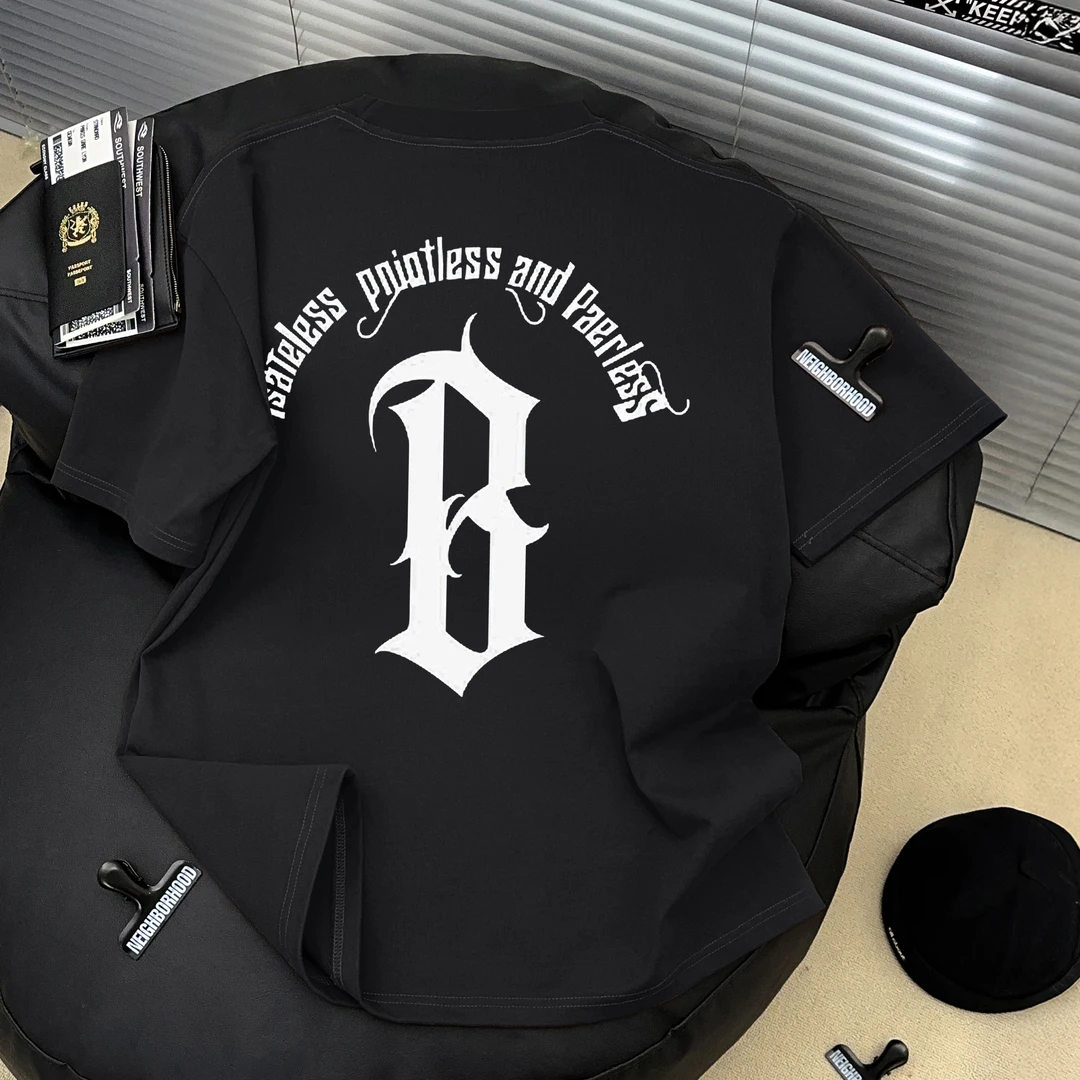 Dekkry夏季情侣装半袖港味chic上衣男美式复古黑色简约风短袖t恤