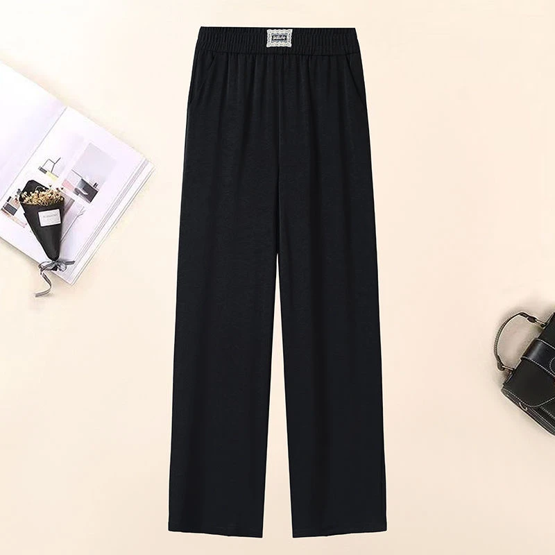 25521时尚洋气休闲裤直筒百搭夏季女士薄款宽松韩版垂感松紧腰