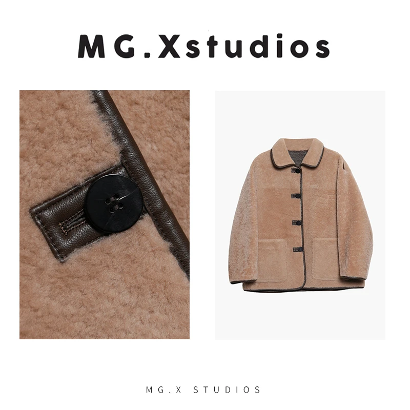 【暖悠】MGX翻领皮毛一体外套皮质包边保暖毛绒大衣M54H5598W7IP