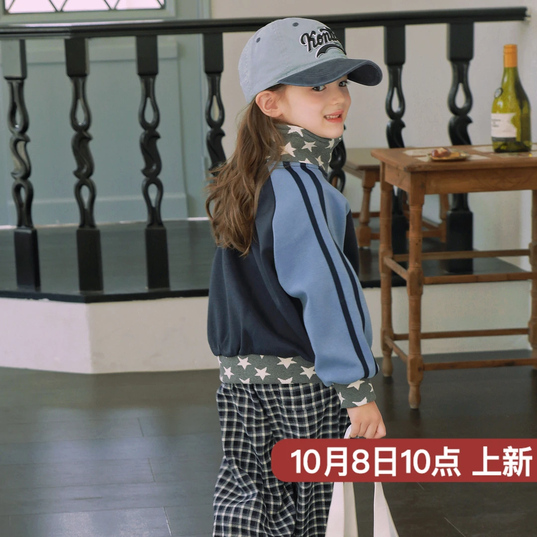 ASLN星星蓝调浮光撞色拼接加绒运动外套女童冬装2025新款