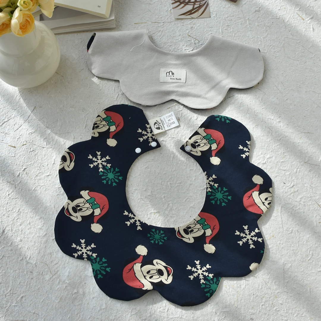 [Y171]雪花米奇口水巾围兜新生儿防吐奶柔软透气可爱ins风