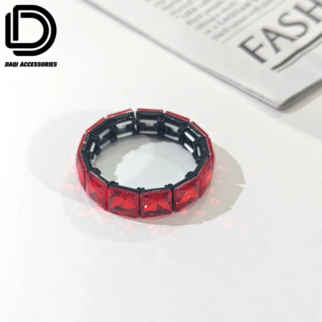 铜合金锆石手链 04748大淇原创“深红方锆”奢华深红锆石弹力手链