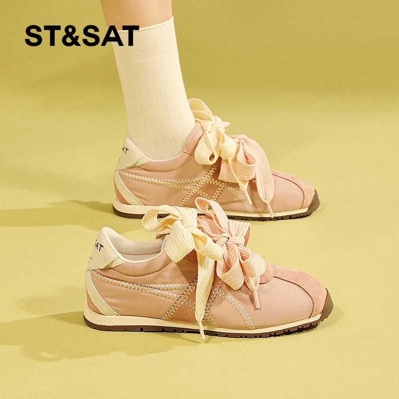 星期六2025春季新款复古圆头时尚休闲鞋韩版德训鞋女运动鞋单鞋