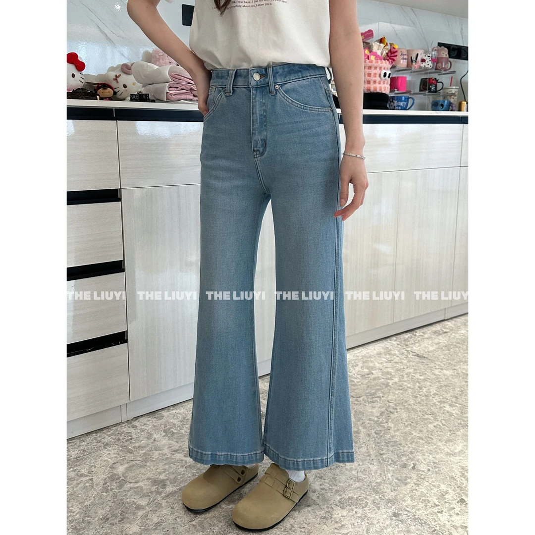 【LIUYI】薄荷裤~高腰九分微喇牛仔裤52282