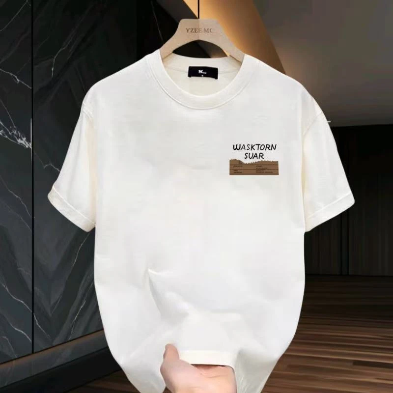 WASK2025秋冬新款重磅轻奢内搭T恤百搭短袖印花圆领宽松半袖