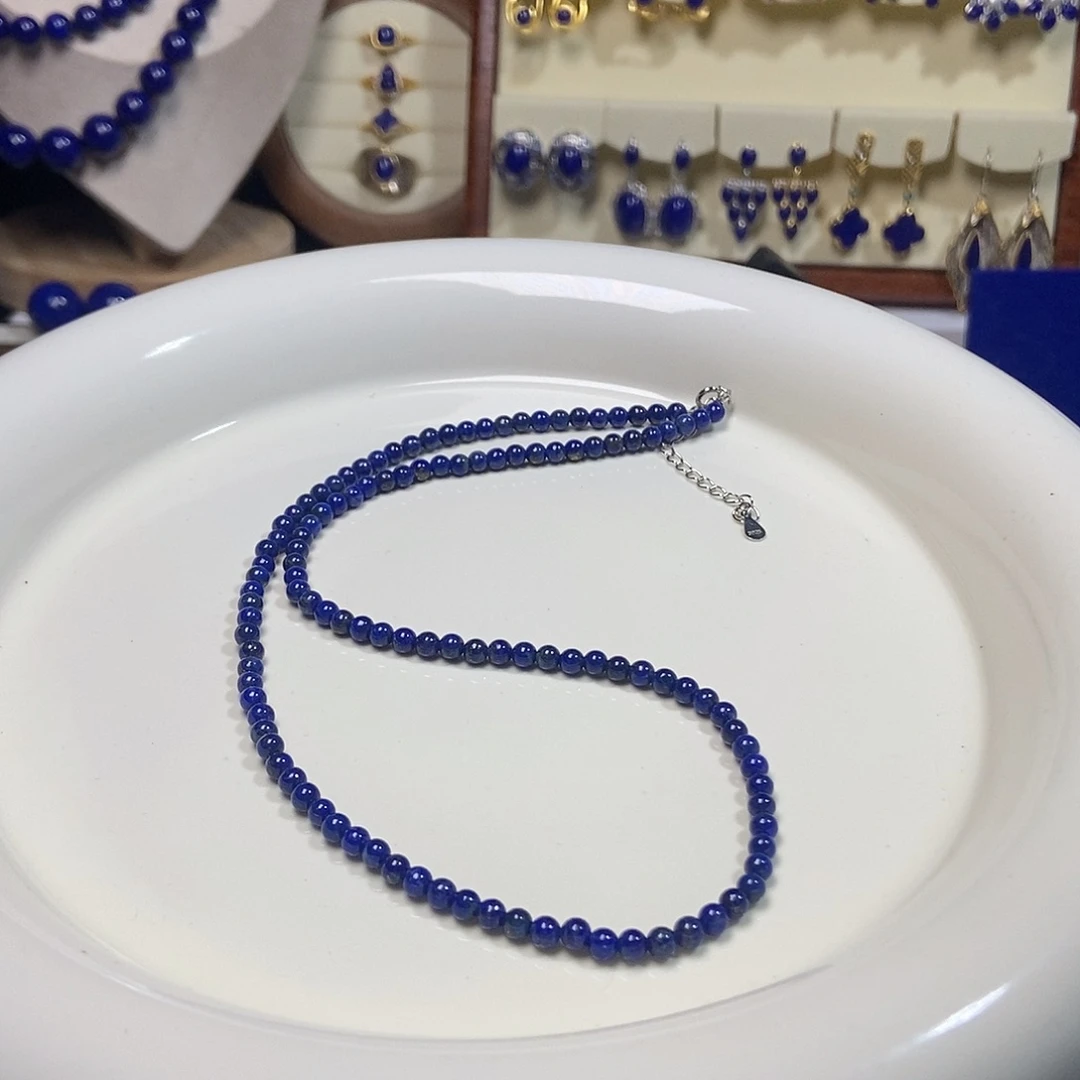银S925镶嵌青金石锁骨链45cm3.6+