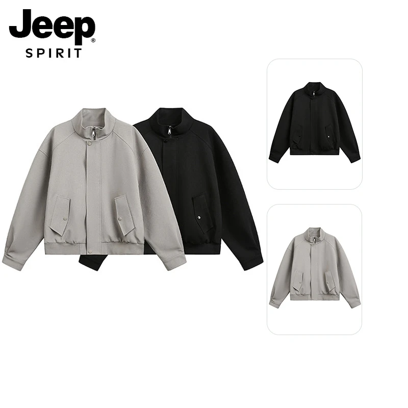 JEEPSPIRIT美式cleanfit情侣立领工装外套男潮休闲短款飞行员夹克