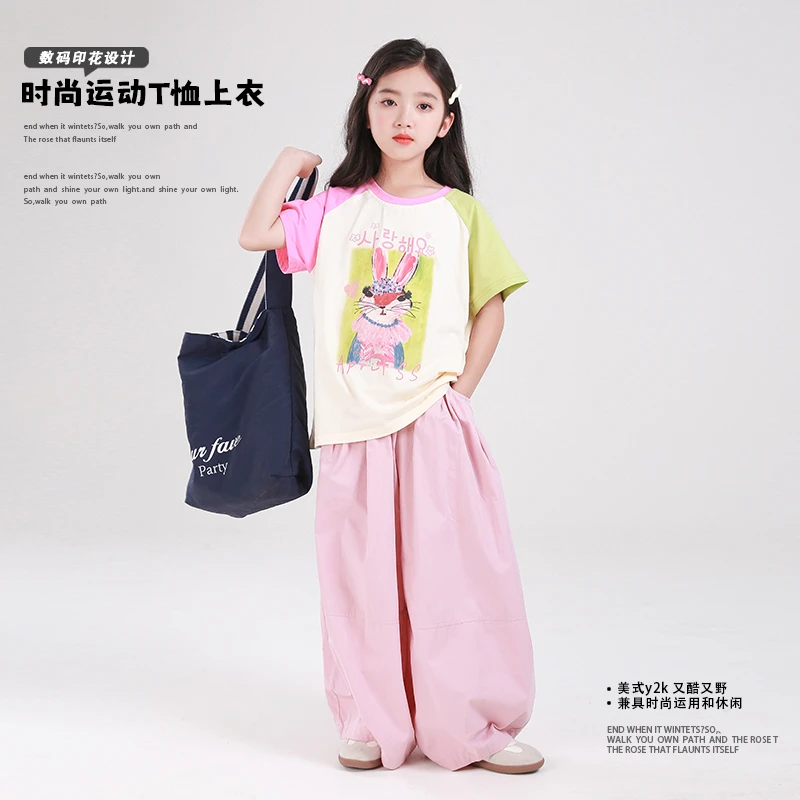 0769T39女童短袖t恤夏季2025新款儿童体恤夏装洋气上衣童装阔腿裤