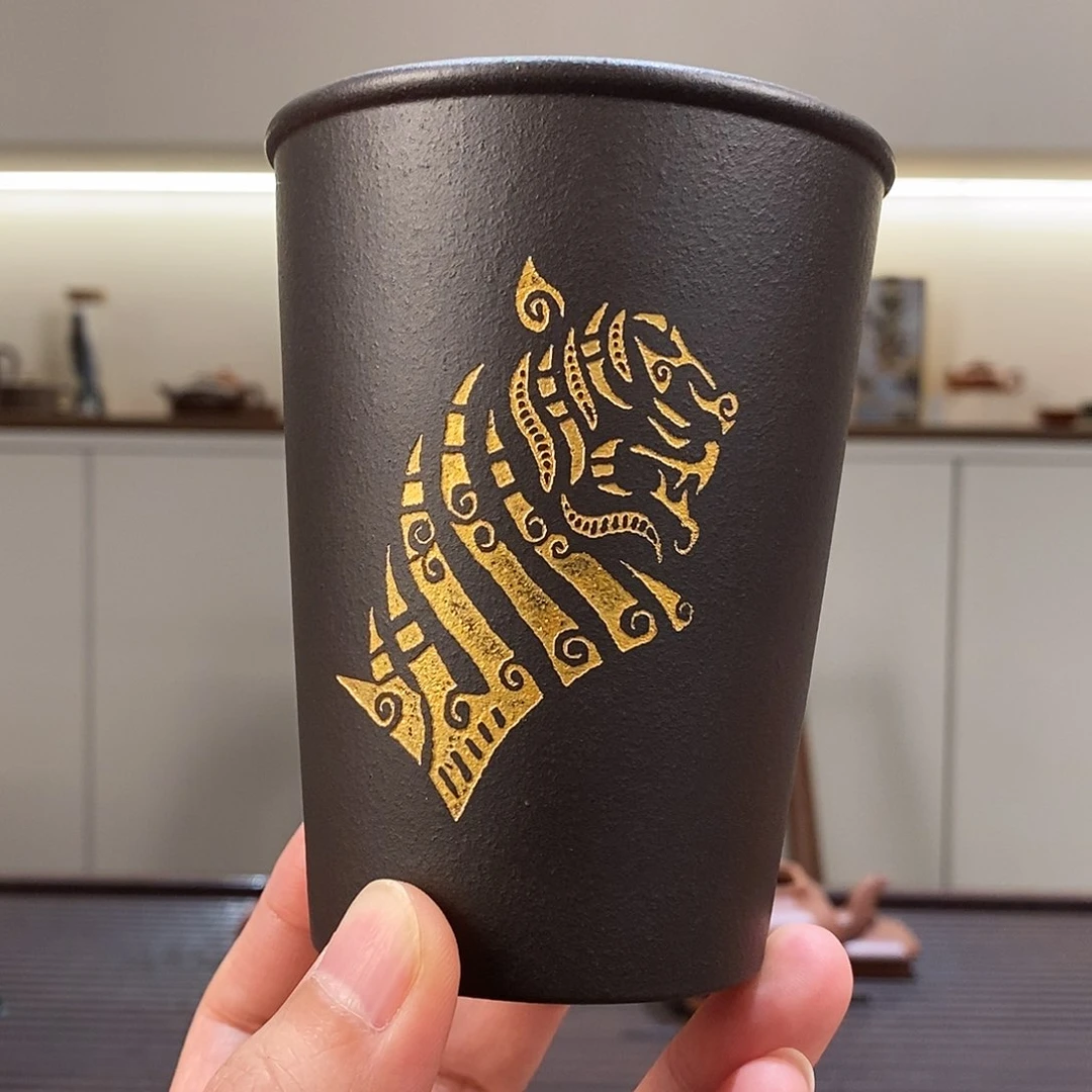 紫砂茶壶黑金可乐杯带虎标