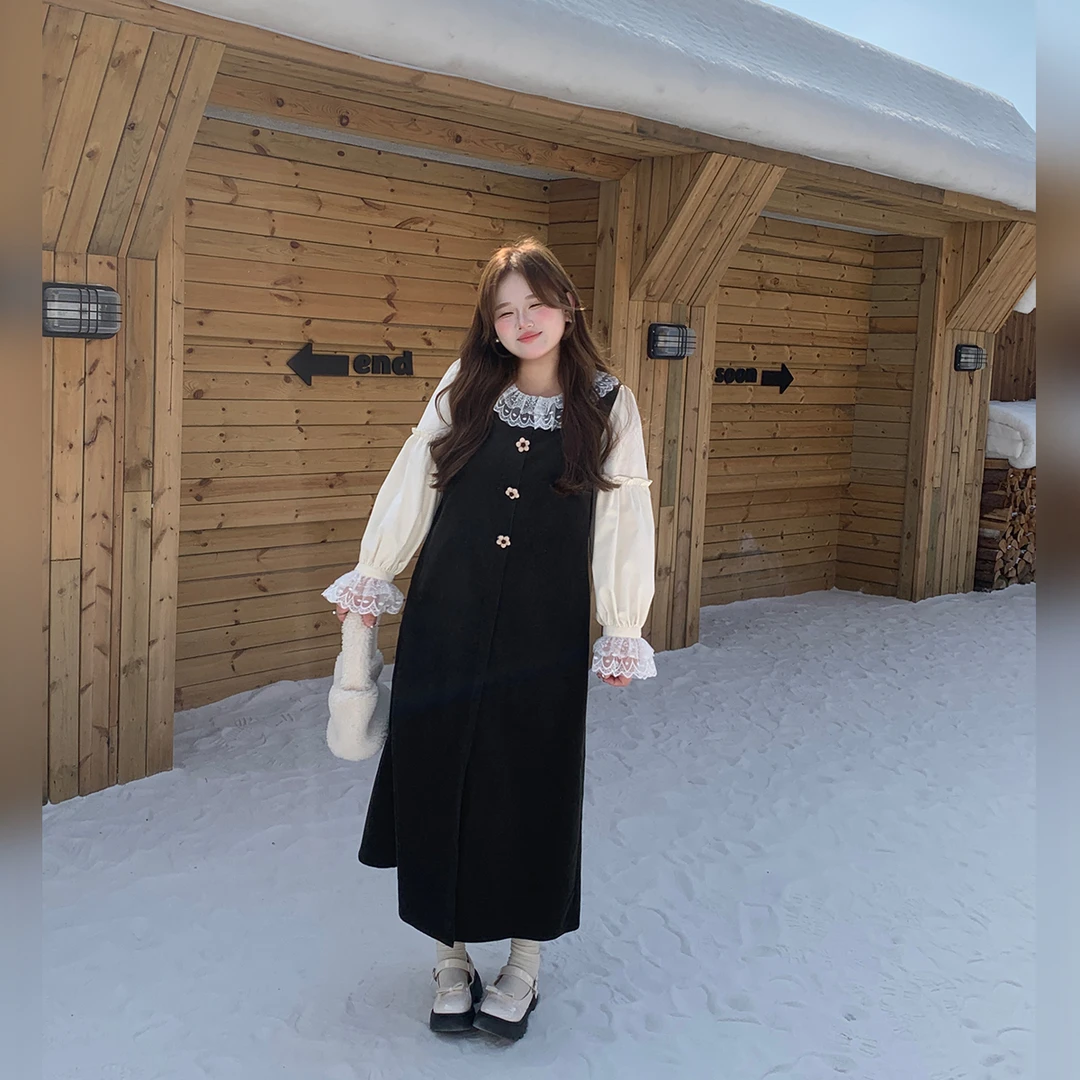 徐达布【月光佩斯】大码连衣裙女秋冬假两件赫本绒长裙L38568C53