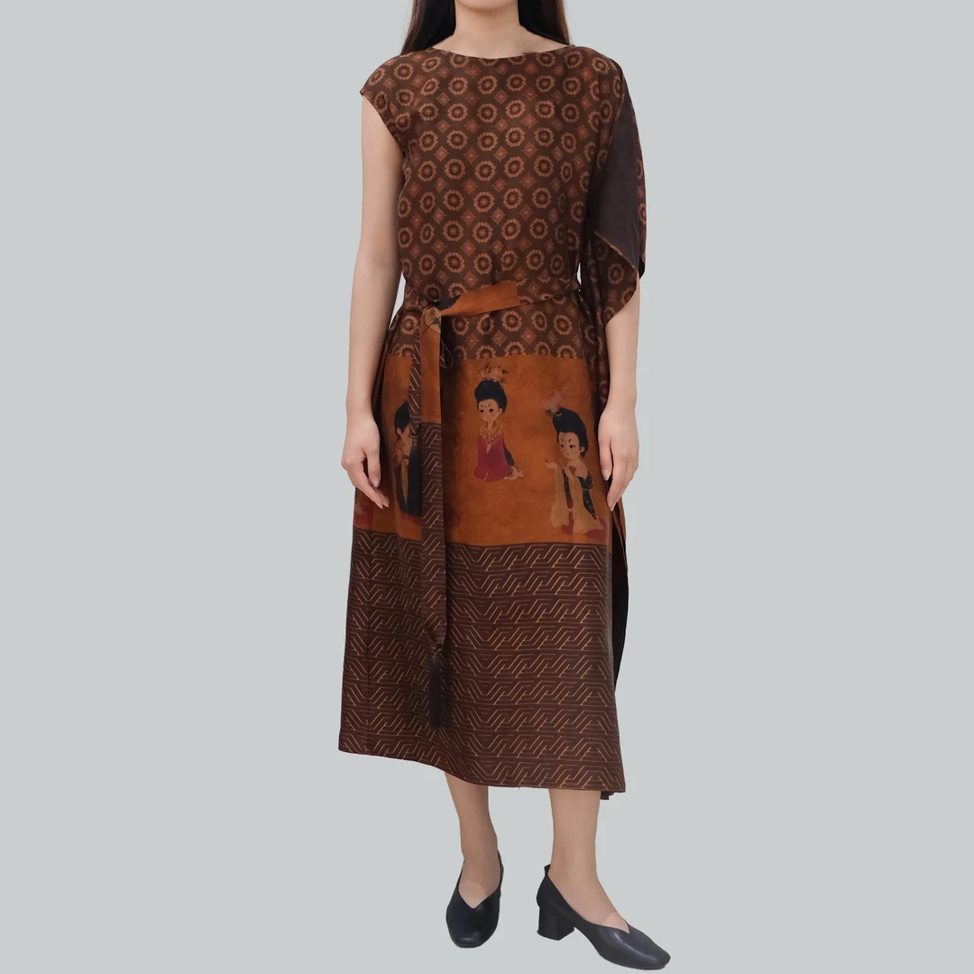 香云故里·仕女图印花透孔罗香云纱连衣裙XB25-F111207