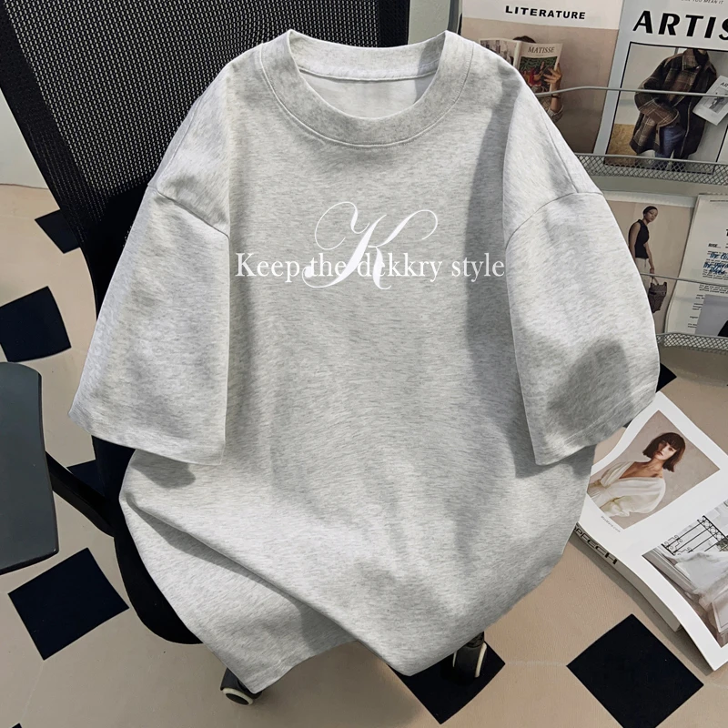 jtrt重磅纯棉简约字母印花短袖t恤男女夏季小众时尚百搭圆领上衣