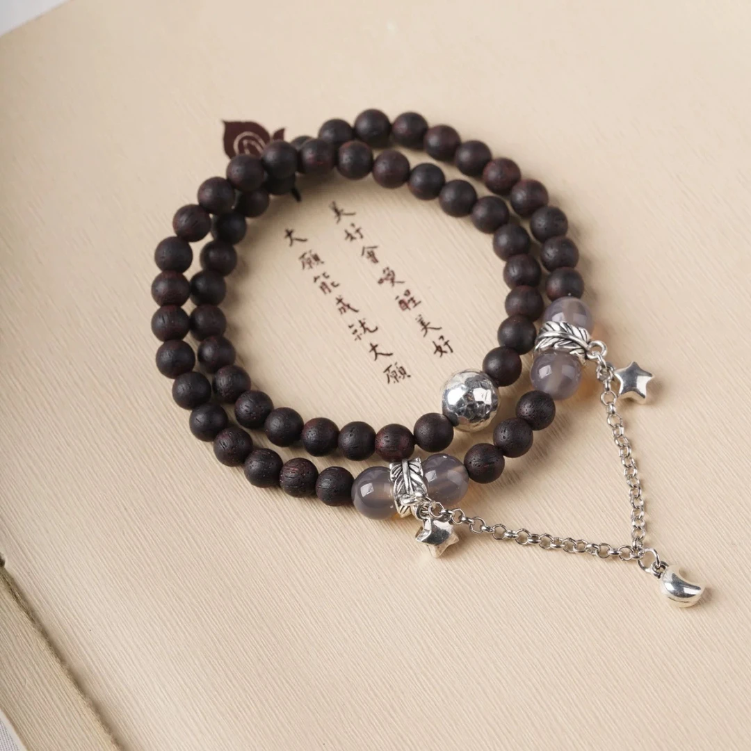 0.6天然保真降真香双圈日月星辰DIY配饰银月设计款