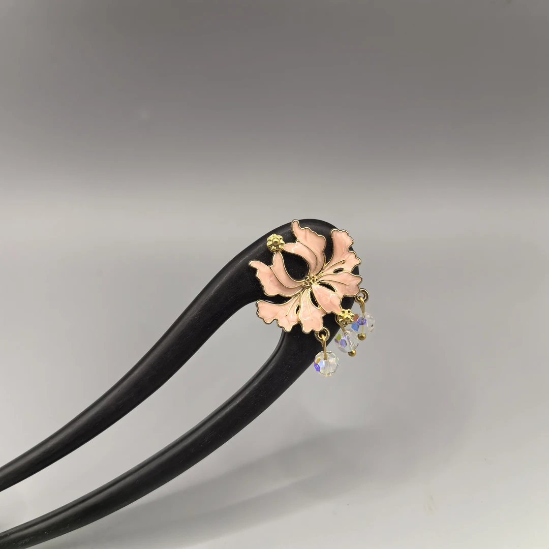 步摇黑檀木新中式中国风旗袍发簪发饰古风简约发簪子复古手工头饰