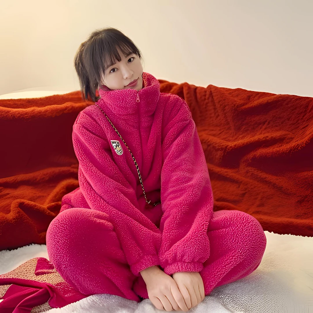 雪地绒新款家居服套装时尚休闲韩版保暖可外穿冬季2025卡通睡衣女