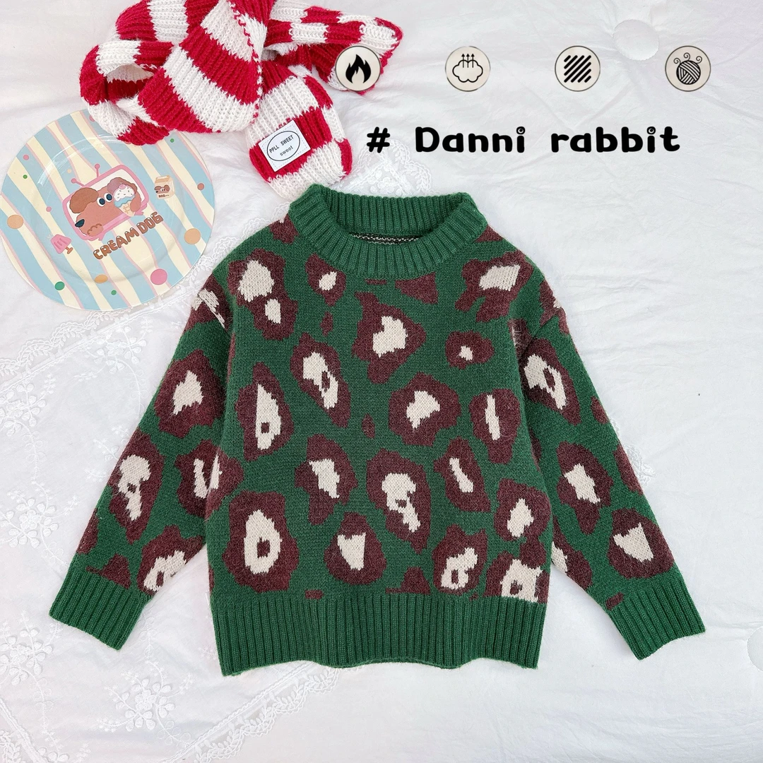 「Dannirabbit」【甜酷女孩】冬款&女童甜酷豹纹毛衣【X-8806】