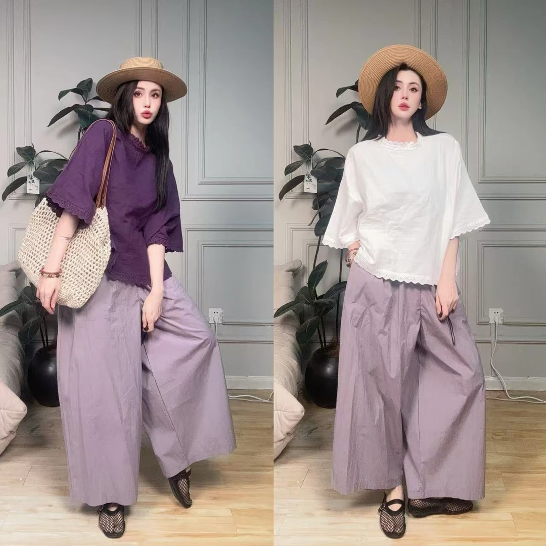 【欧洲站】棉麻钩花边T恤