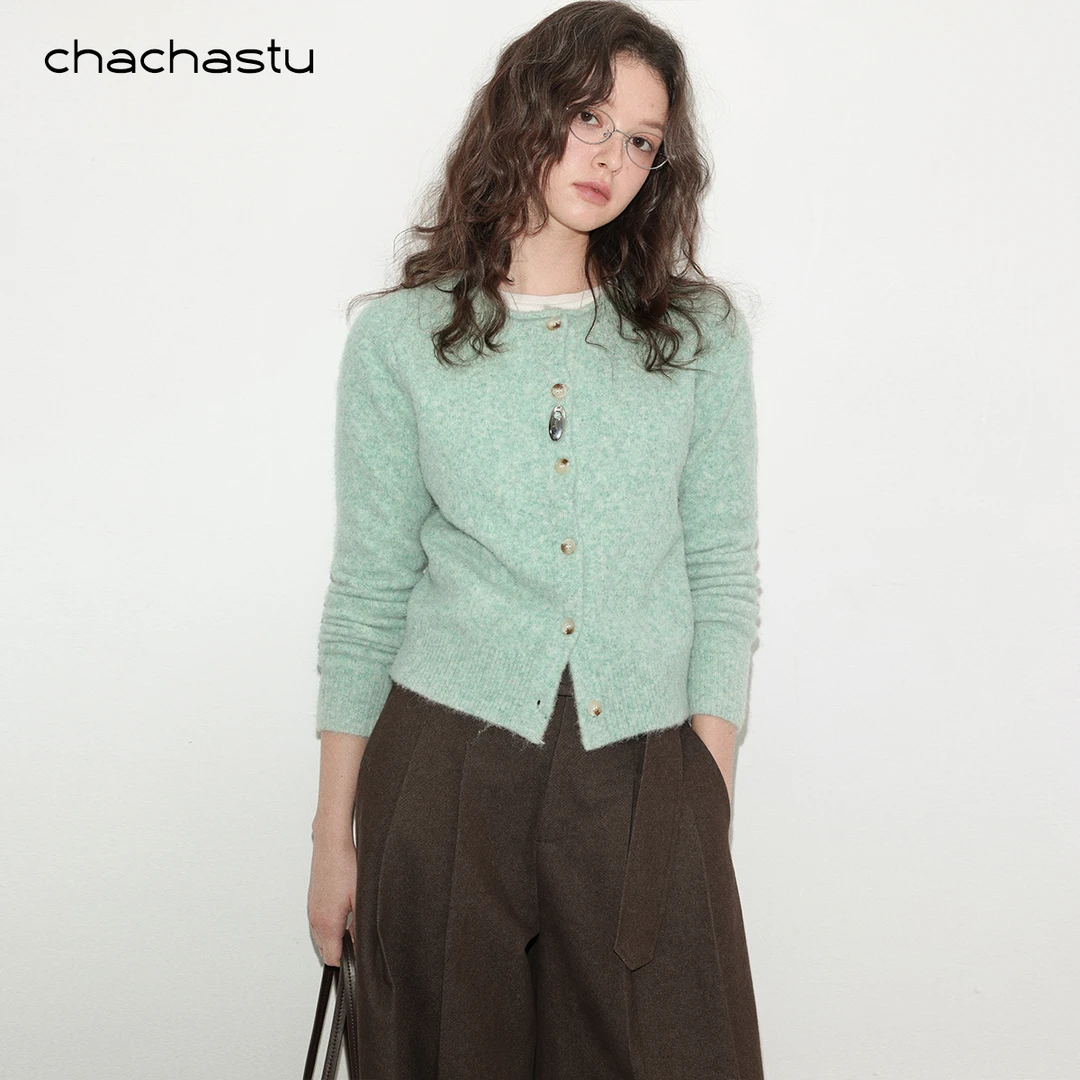 CHACHASTU【秋】软绵绵蛋卷边造型 经典实穿主义针织衫琉璃绿XX6072