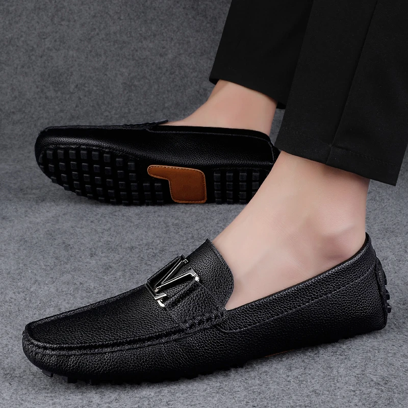 男鞋真皮春秋高档豆豆鞋男软皮软底皮鞋男休闲新款一脚蹬开车鞋子