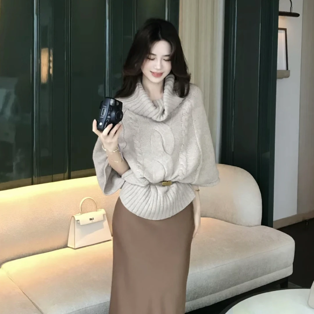 木子李的李【雾织蕴绒】秋冬慵懒风毛针织衫收腰长袖上衣半身裙套装