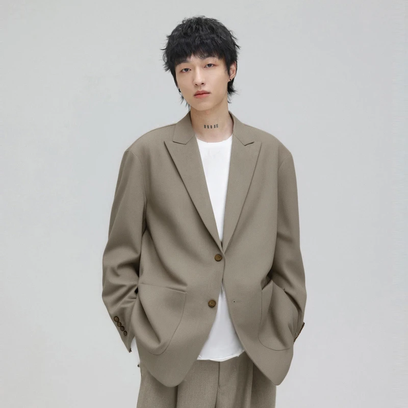 HERBEL/黑白 西装外套25年秋季男士翻领长袖西服商务休闲通勤上衣