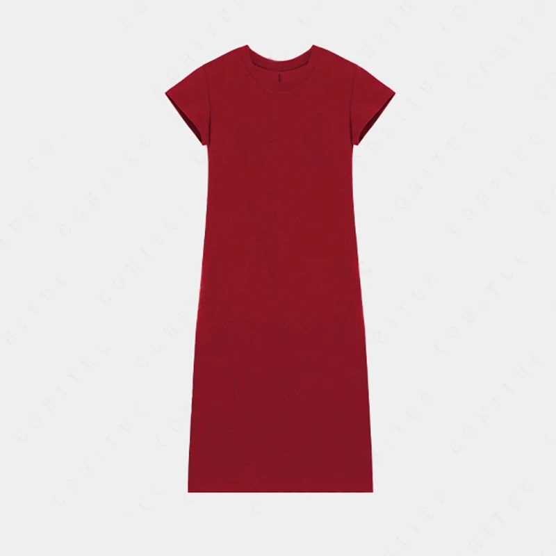 时尚气质减龄a字中长裙女2025夏季新款高级感纯色显瘦百搭连衣裙