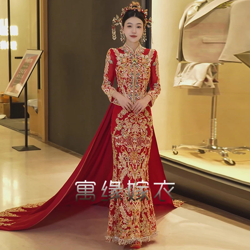秀禾服新款龙凤褂高档拖尾新娘结婚嫁衣中式敬酒服显瘦迎亲出阁服