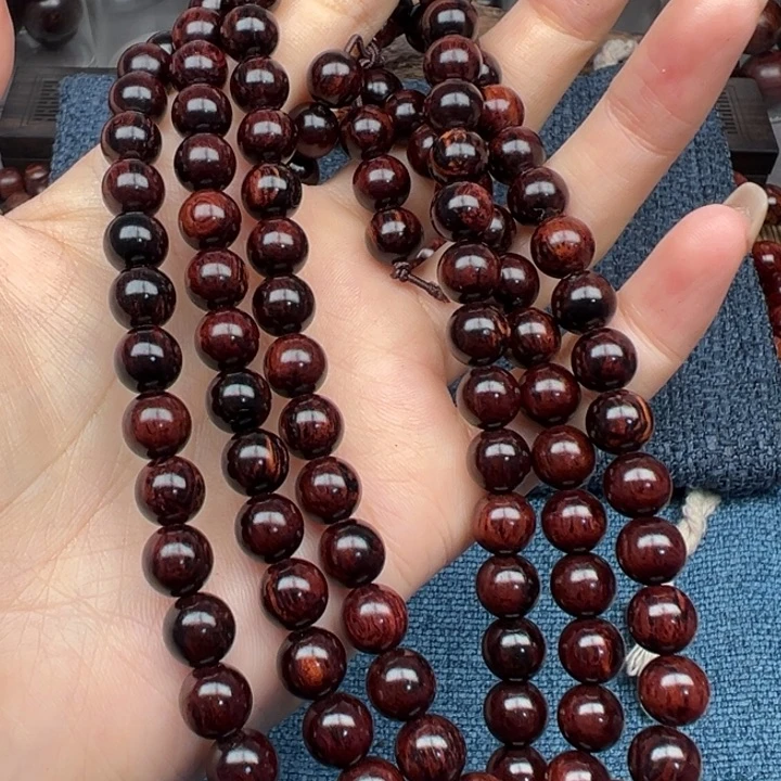 木海南红降花梨公黑金玉化料08圆珠108颗