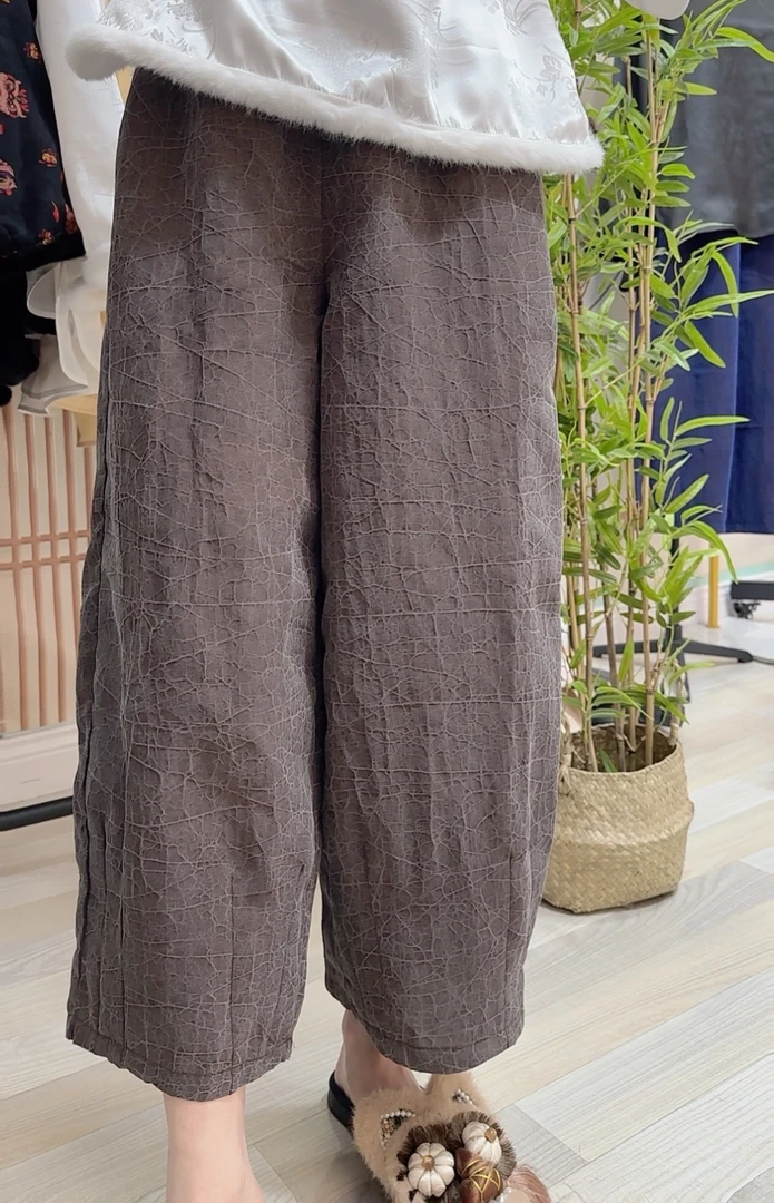 香云纱龟裂纹桑蚕丝裤子359