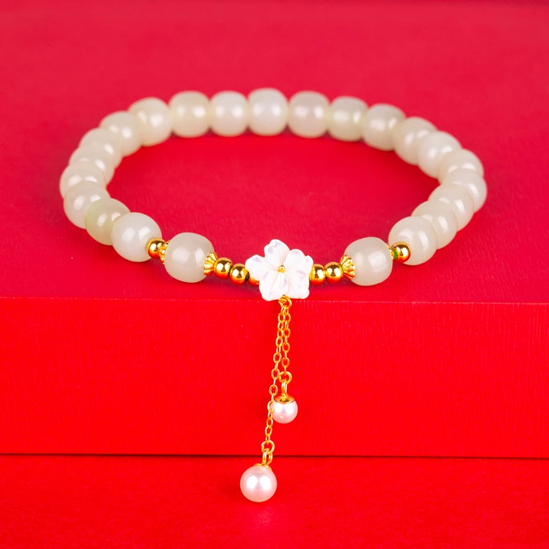 小银匠925银桃花和田玉手链女生轻奢新款玉手串生日母亲节礼物