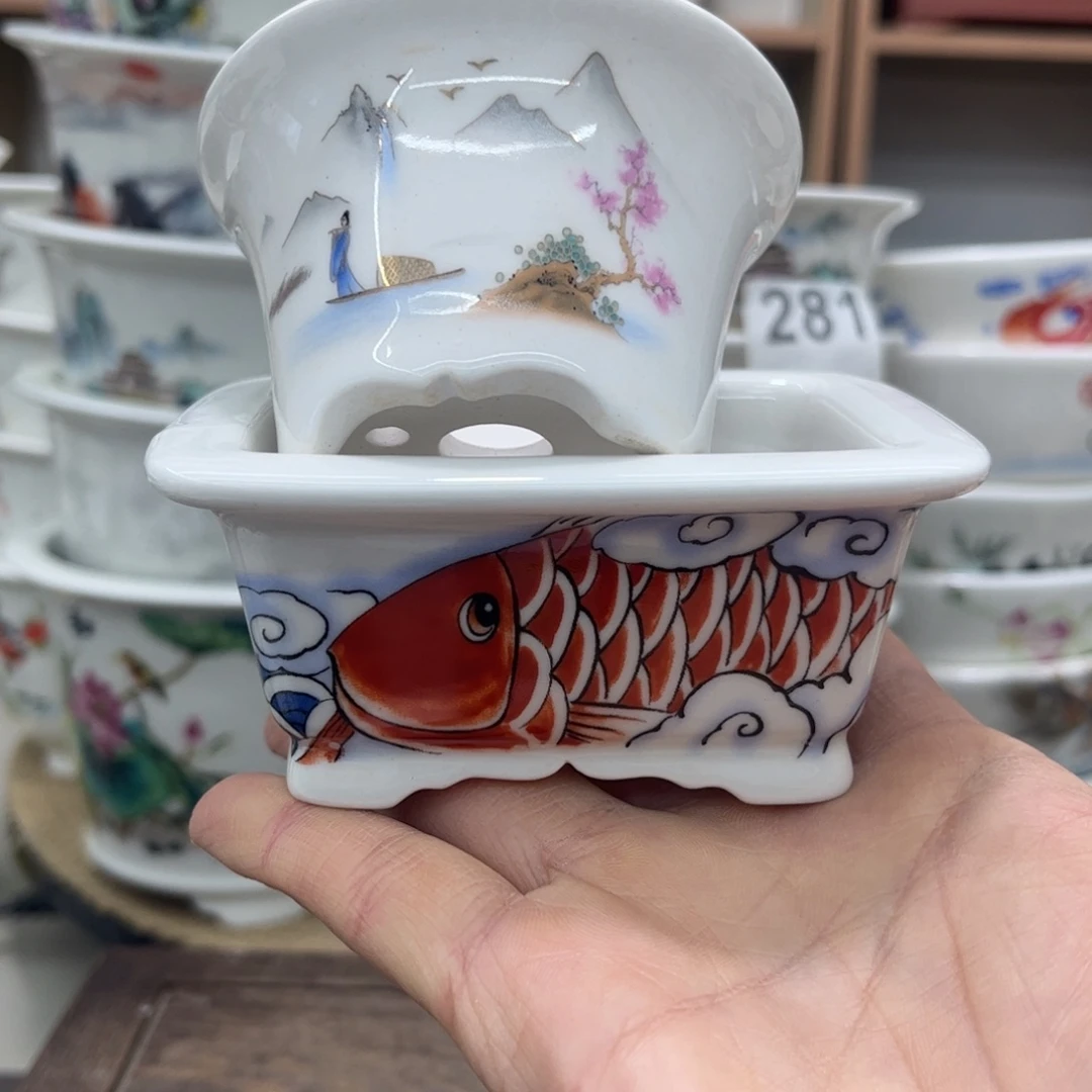 s***r星宇高温贴画花盆2只，一只微瑕