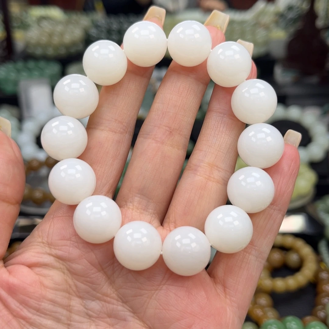和田玉手串未镶嵌和田玉新疆天泰白玉卡15