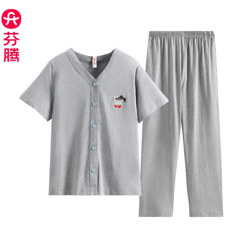 芬腾睡衣女款2025新款纯棉夏季薄款短袖长裤套装时尚可外穿家居服