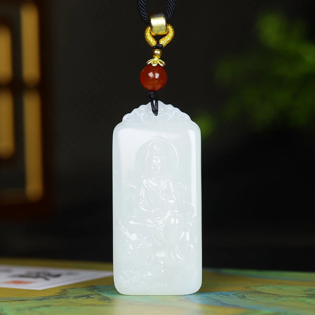 102127和田玉白玉文殊菩萨玉牌