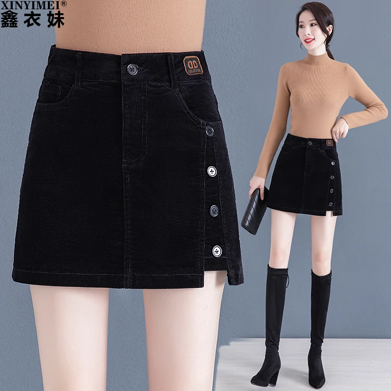 灯芯绒短裙裤半身裙女2025秋冬新款一步裙外穿靴裤包臀a字短裙子