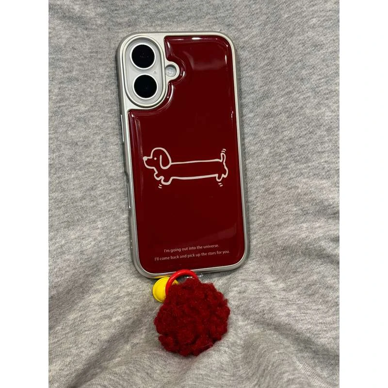 韩系简约线条腊肠狗适用iPhone16promax苹果15pr手机壳14挂件13