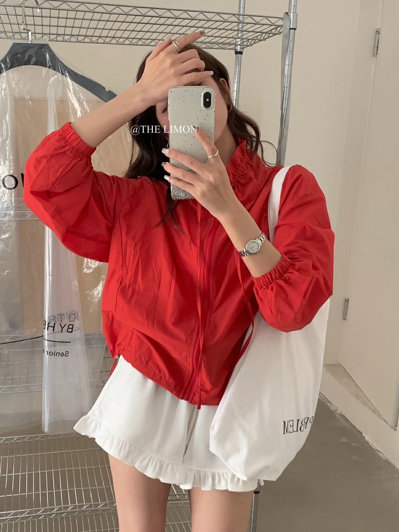 2025防晒衣女短款韩版简约红色休闲宽松百搭防晒服外套女