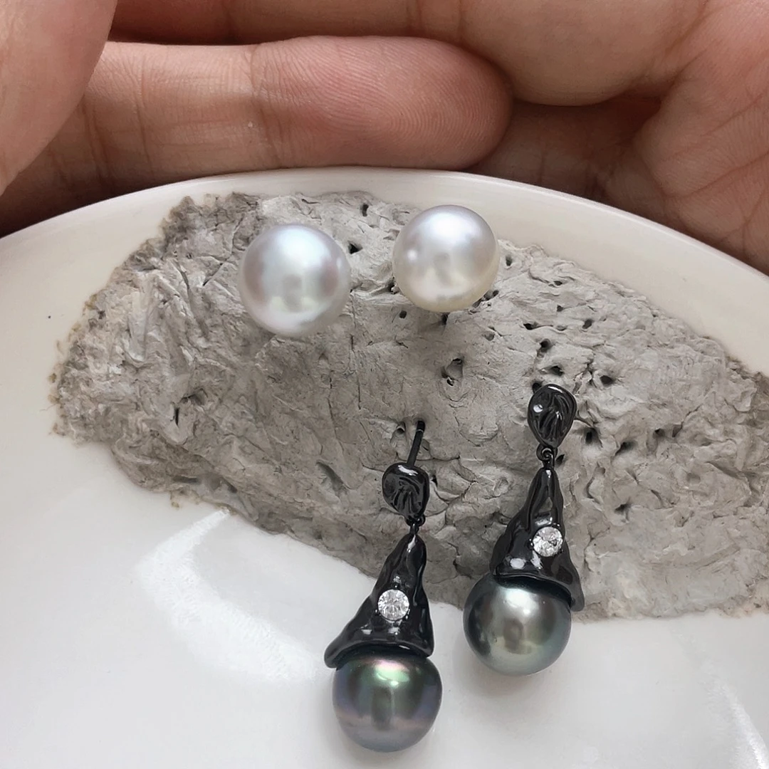 纯***纯耳饰海水珍珠银S925镶嵌925银镀K金