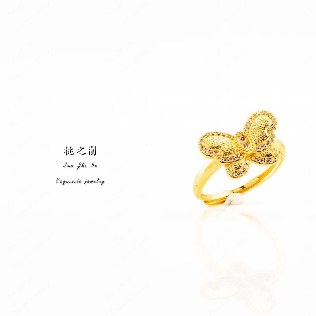 铜合金戒指 在逃公主拉丝蝴蝶戒指AS1014