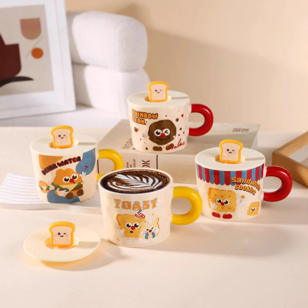 可爱陶瓷杯子家用马克杯带盖勺面包水杯女学生礼物早餐牛奶咖啡杯