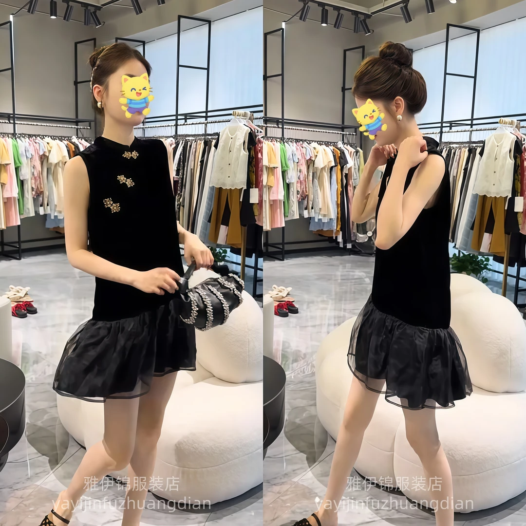 夏季新中式拼接无袖短款气质显瘦国风连衣裙XLB71001