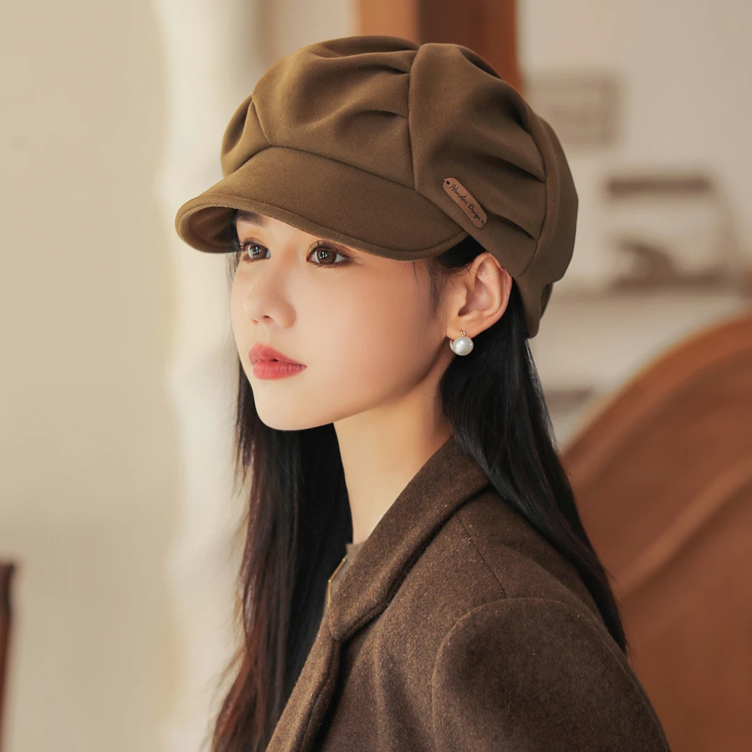 新款高级感百搭美拉德色系云朵帽2025秋冬保暖鸭舌帽子女士八角帽