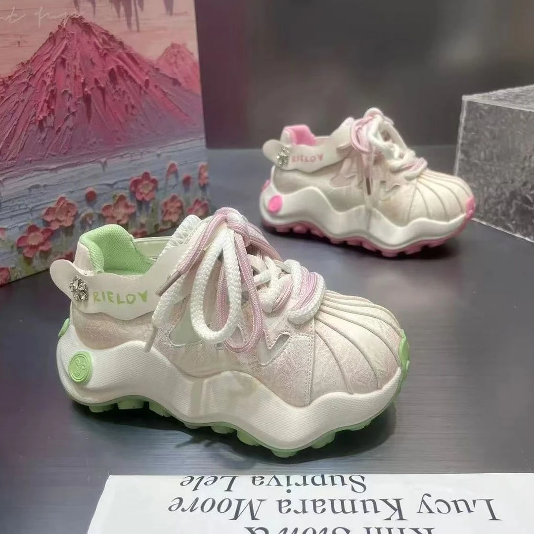 5CM凤尾螺~贝壳头老爹鞋2025新款厚底增高面包鞋休闲运动鞋洛克