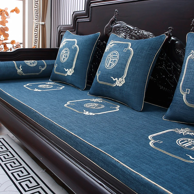 新中式红木沙发坐垫实木家具垫子套罩四季款沙发垫海绵垫福竹报春