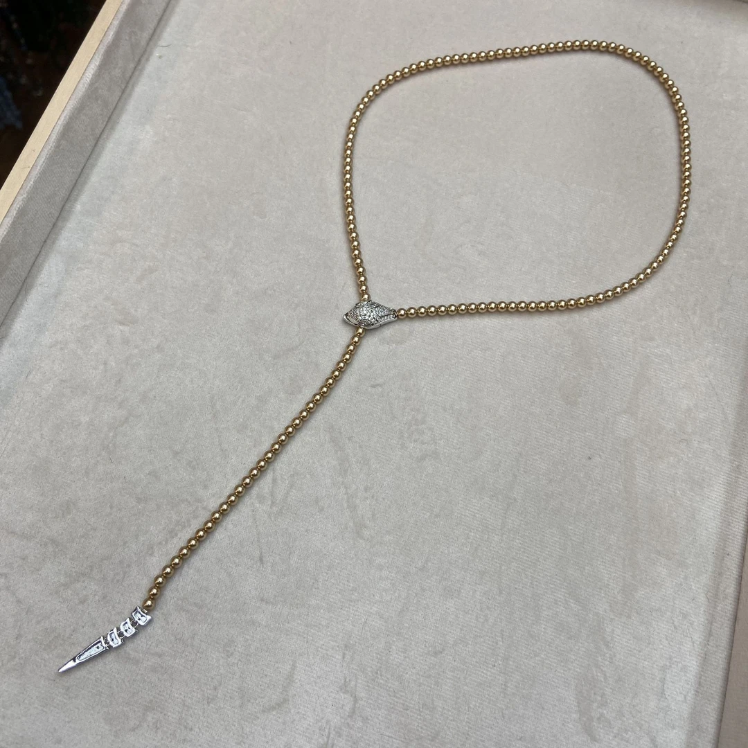 铜合金项链 蛇年必备珍珠蛇形项链串珠蛇头链款简约