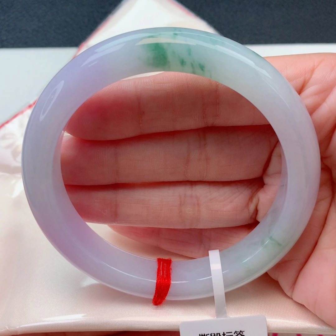 翡翠未镶嵌手镯61.6圈 细糯化春带彩水润完整度高